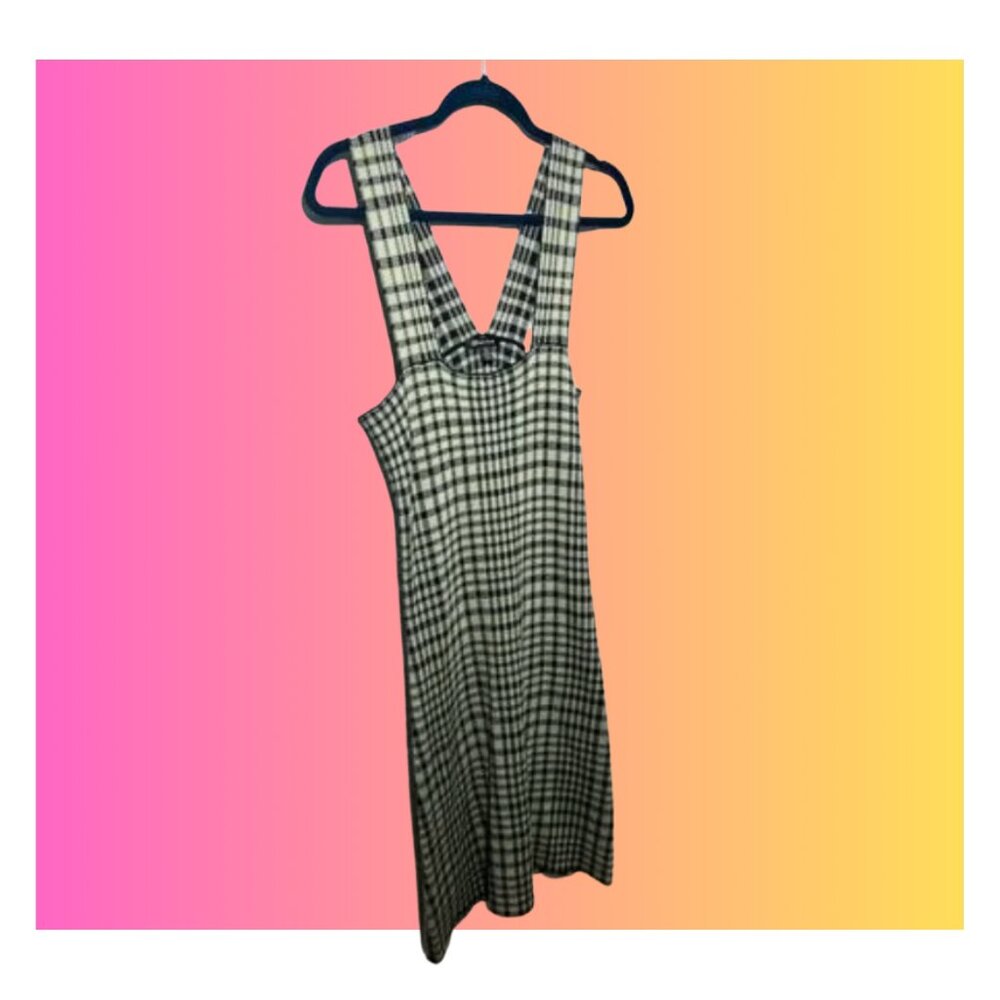 90s Y2K Green Houndstooth Overall Dress - Size Small